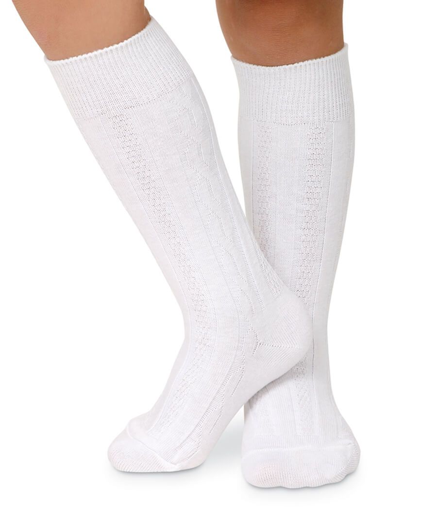 White Cable Knee High Socks | Monday's Child