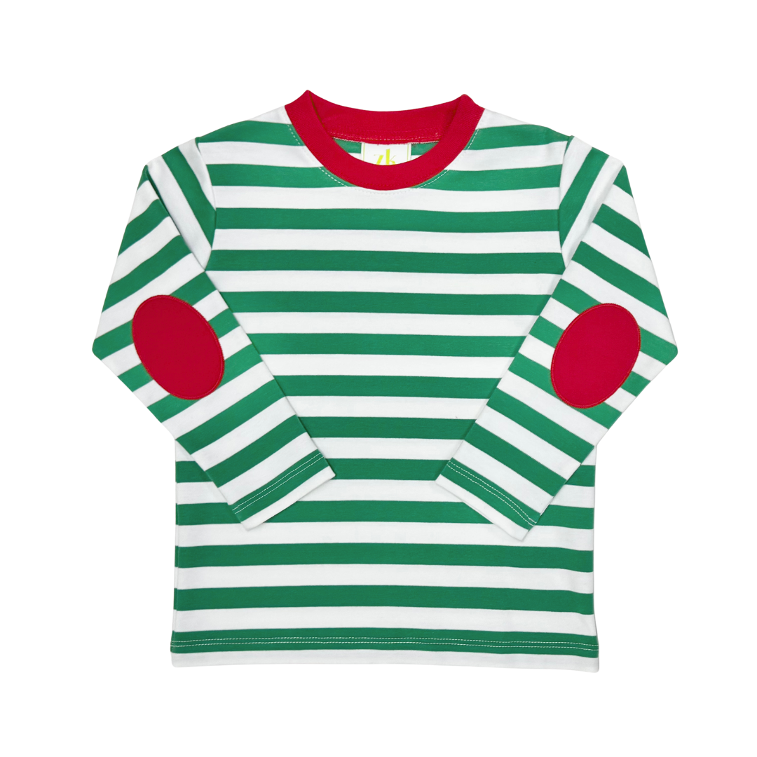 Green Stripe Elbow Patch Tee