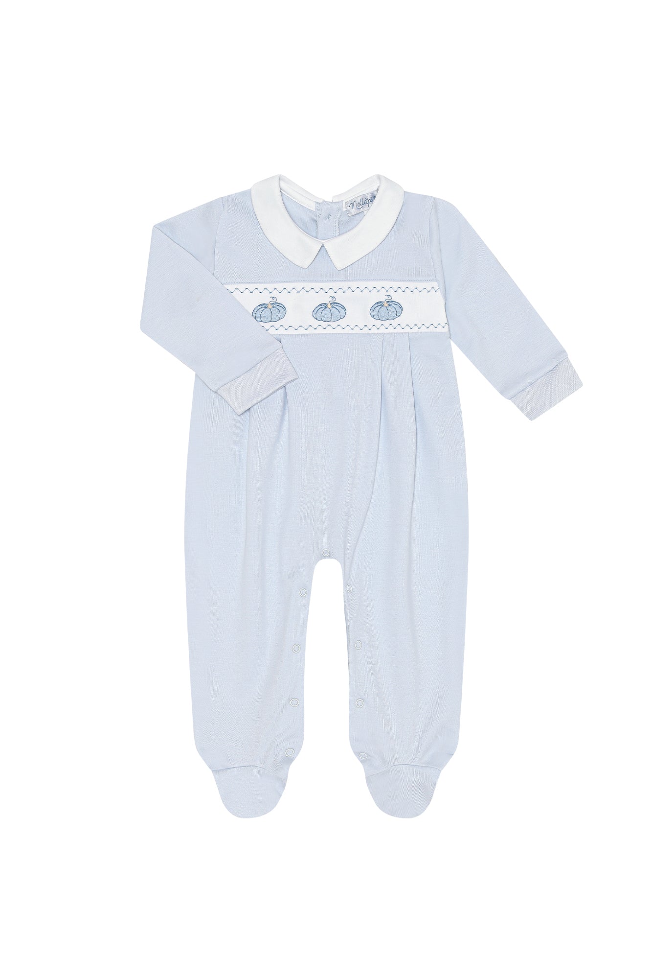 Blue Pumpkin Embroidered Footie