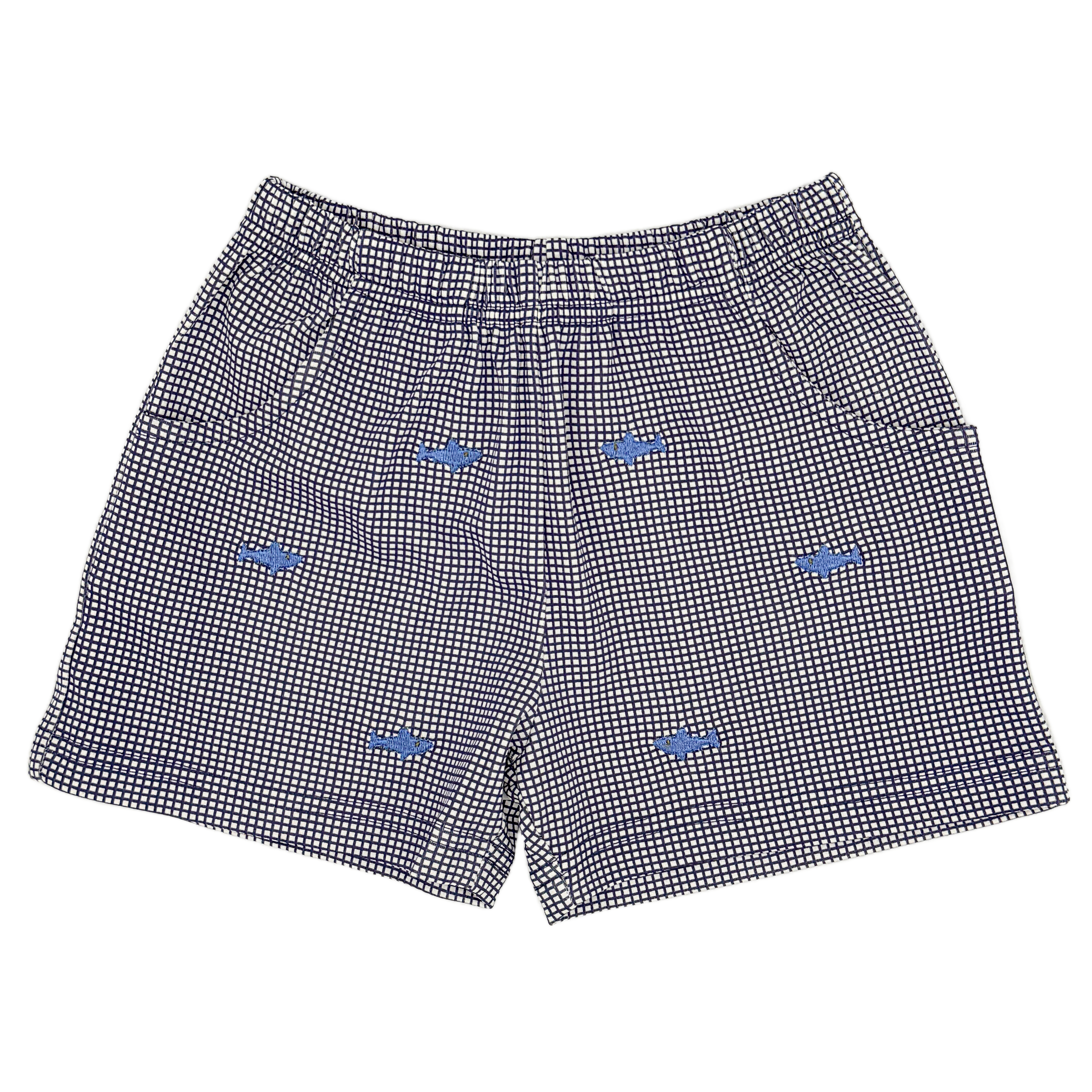 Navy Gingham Shark Shorts