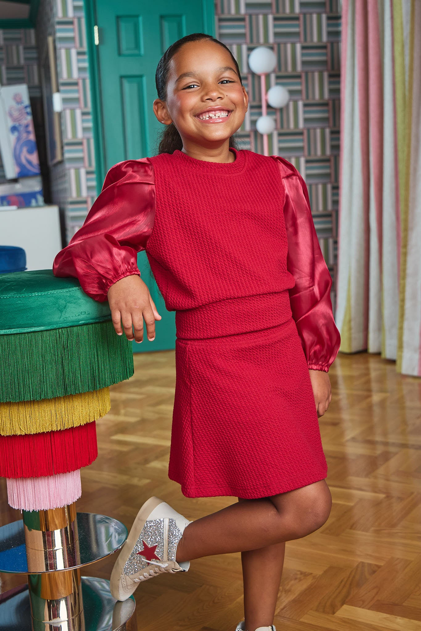 Textured Red Libba Skirt