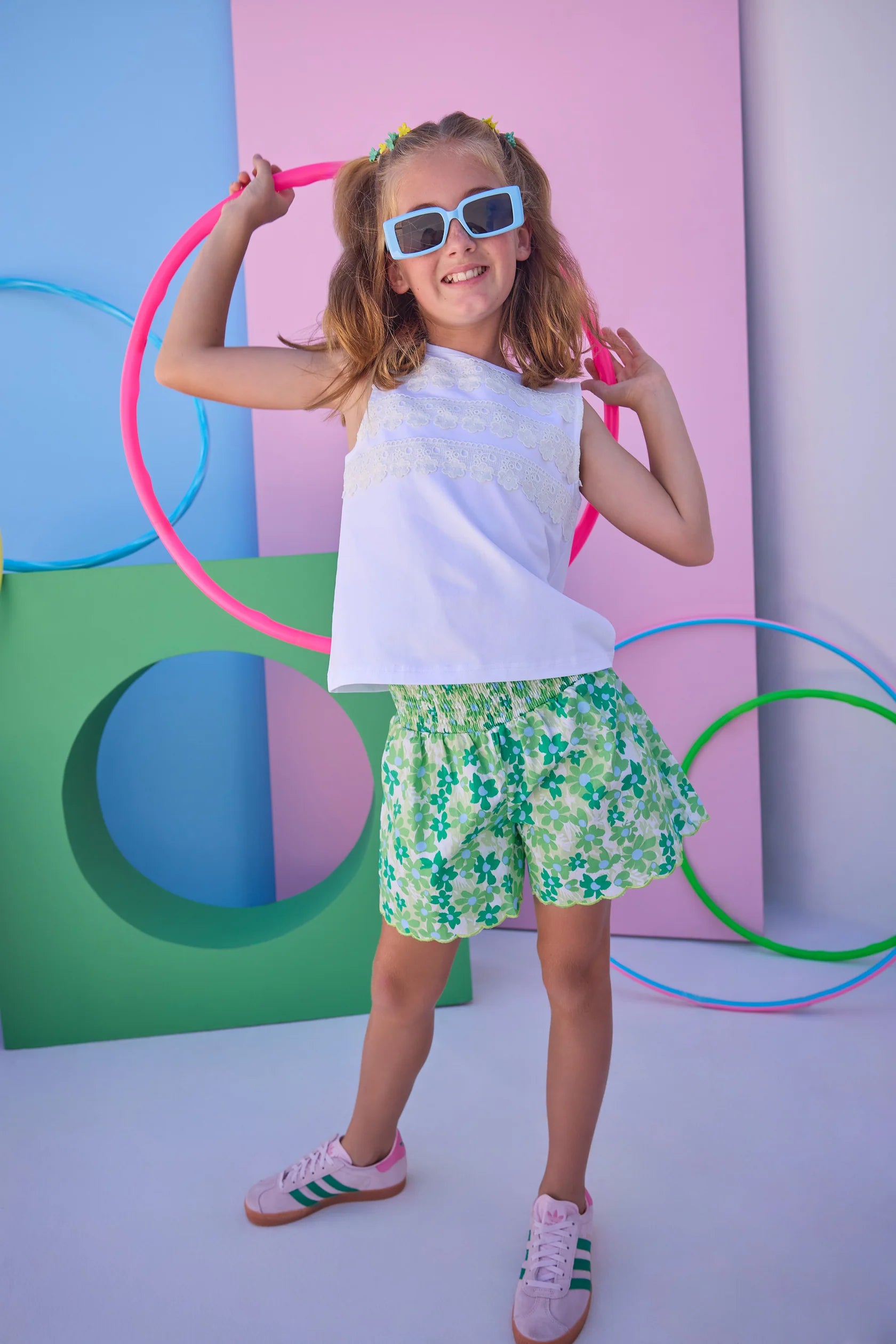 White Eyelet Stripe Tank