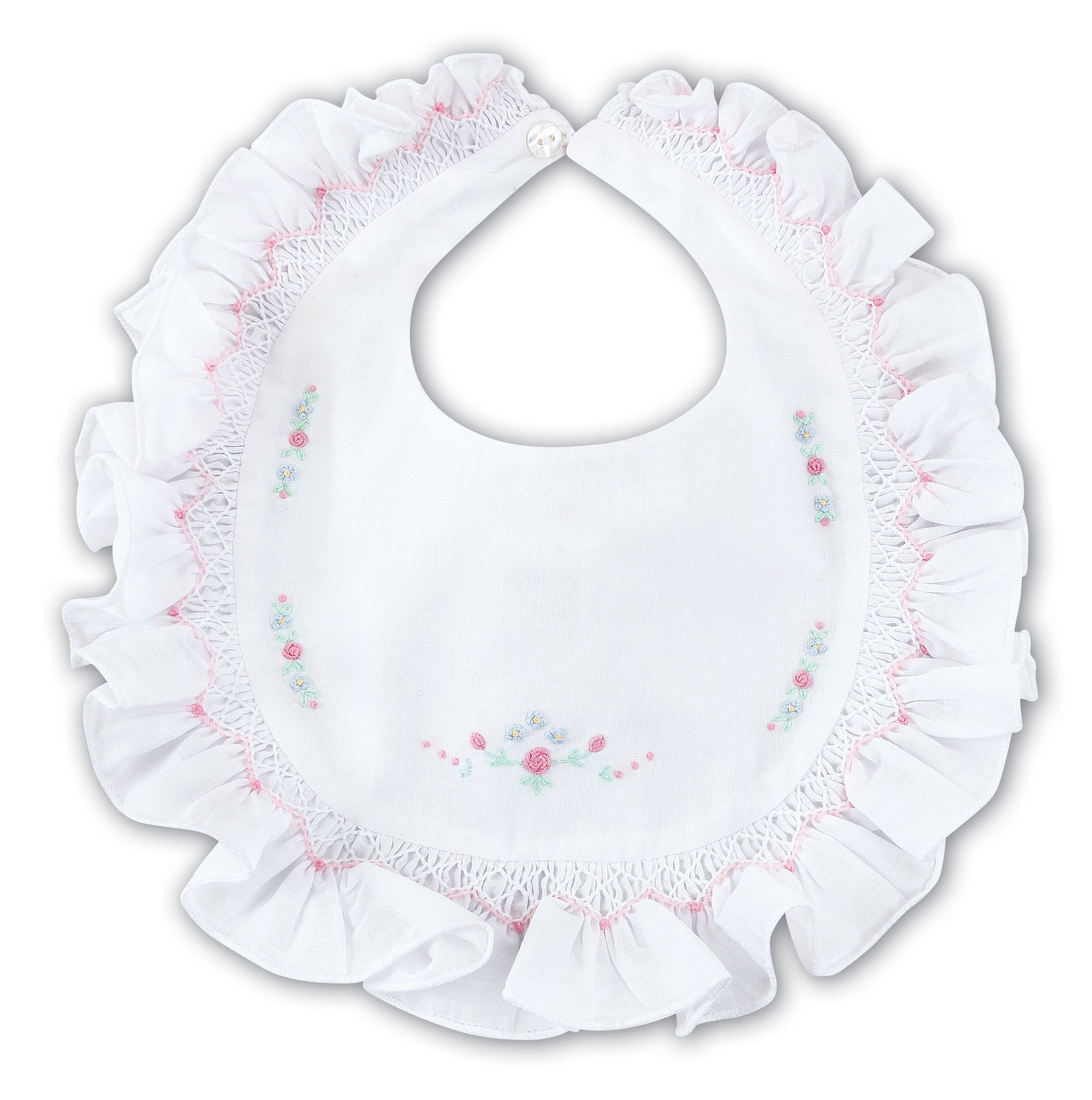 White/Pink Embroidered Bib