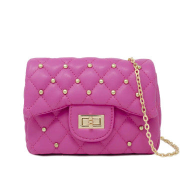Hot Pink Quilted Stud Handbag