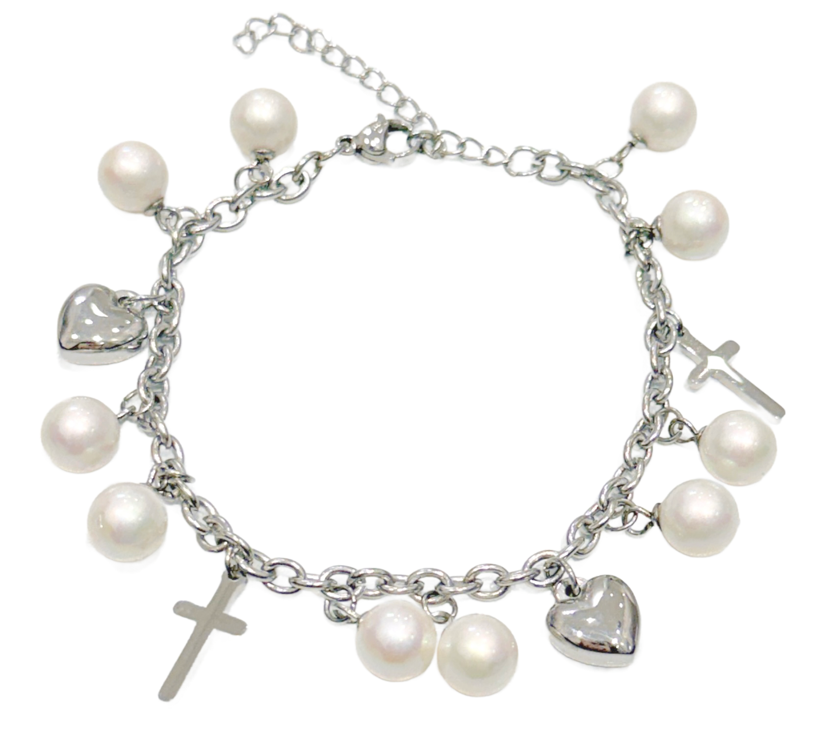 Silver Pearl Bracelet with Charms