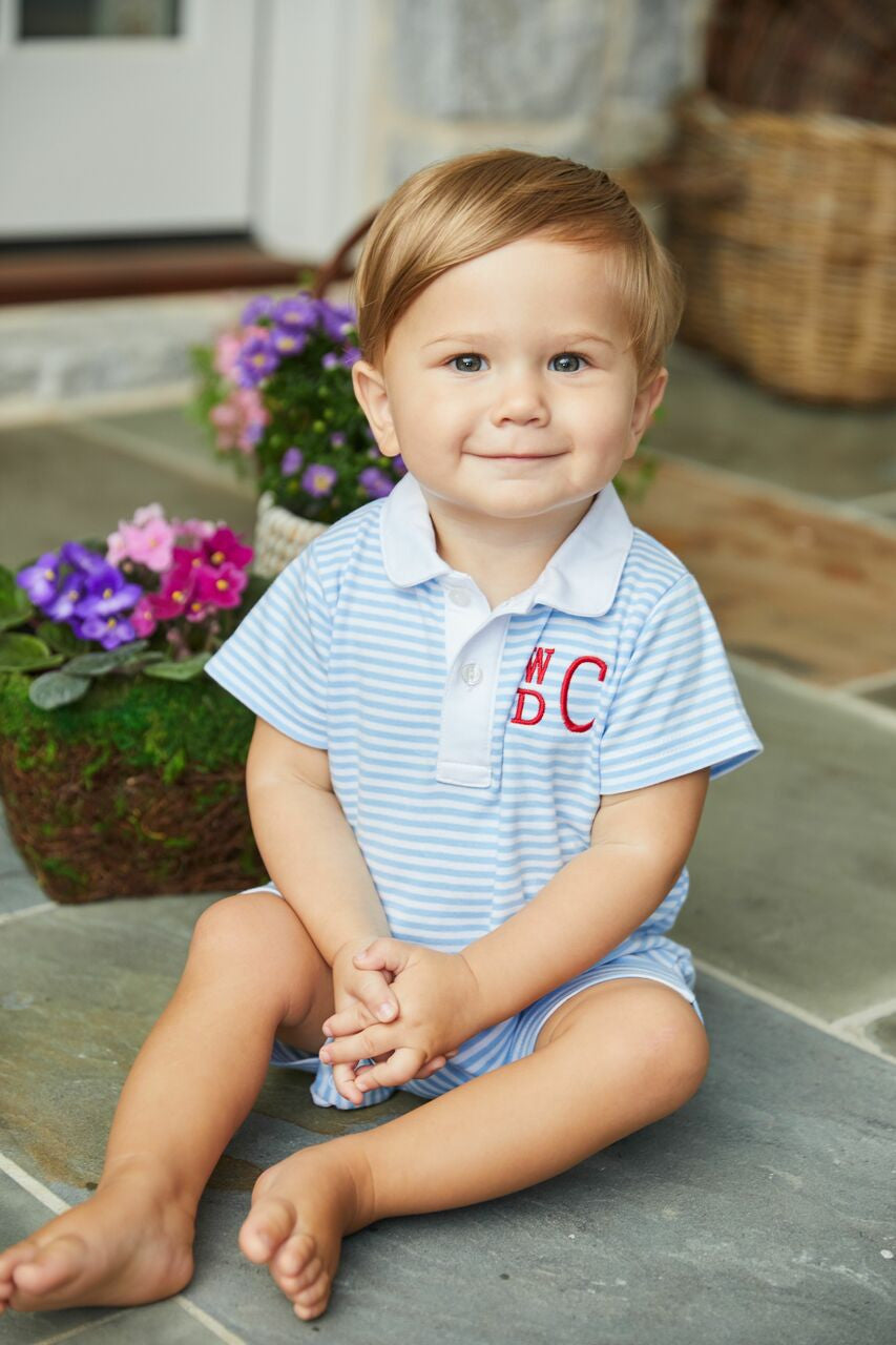 Light Blue Stripe Polo Romper