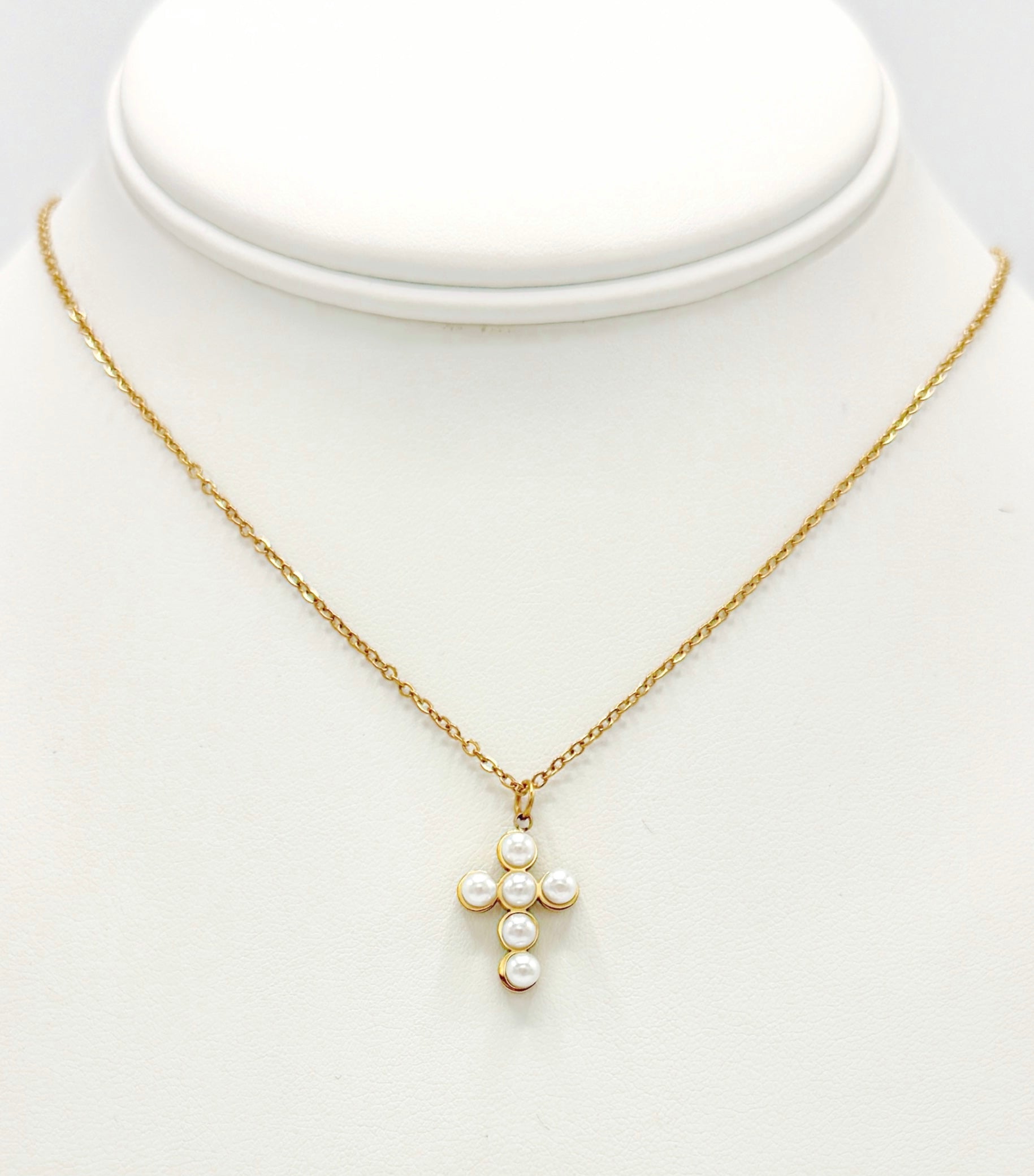 Gold Necklace with Pearl Cross