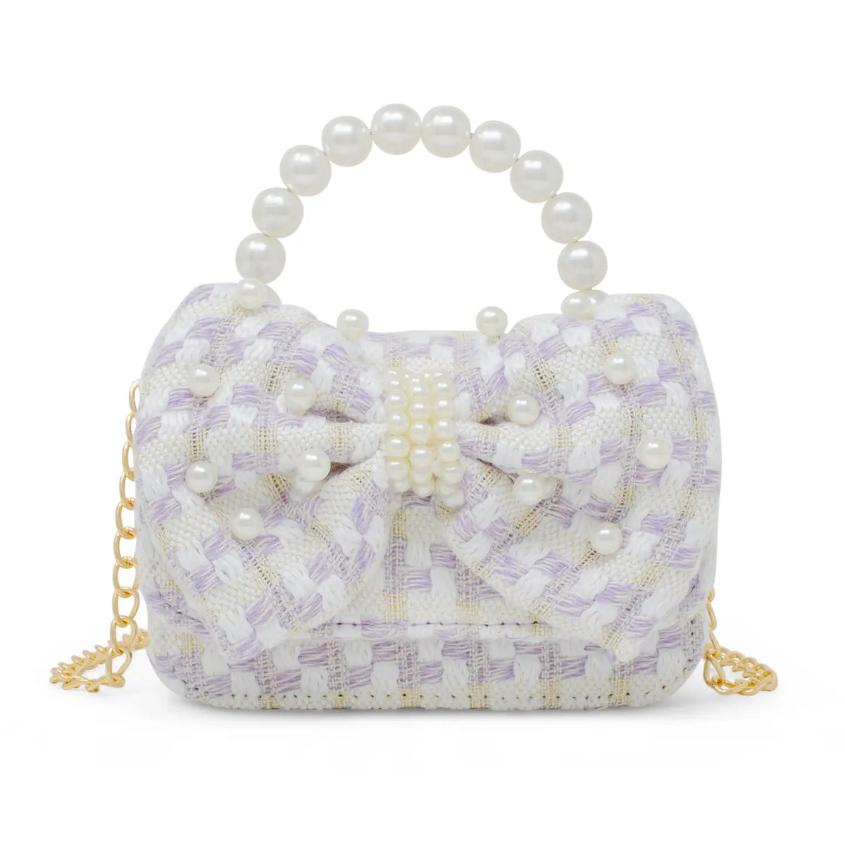 Purple Tweed Pearl Bow Purse