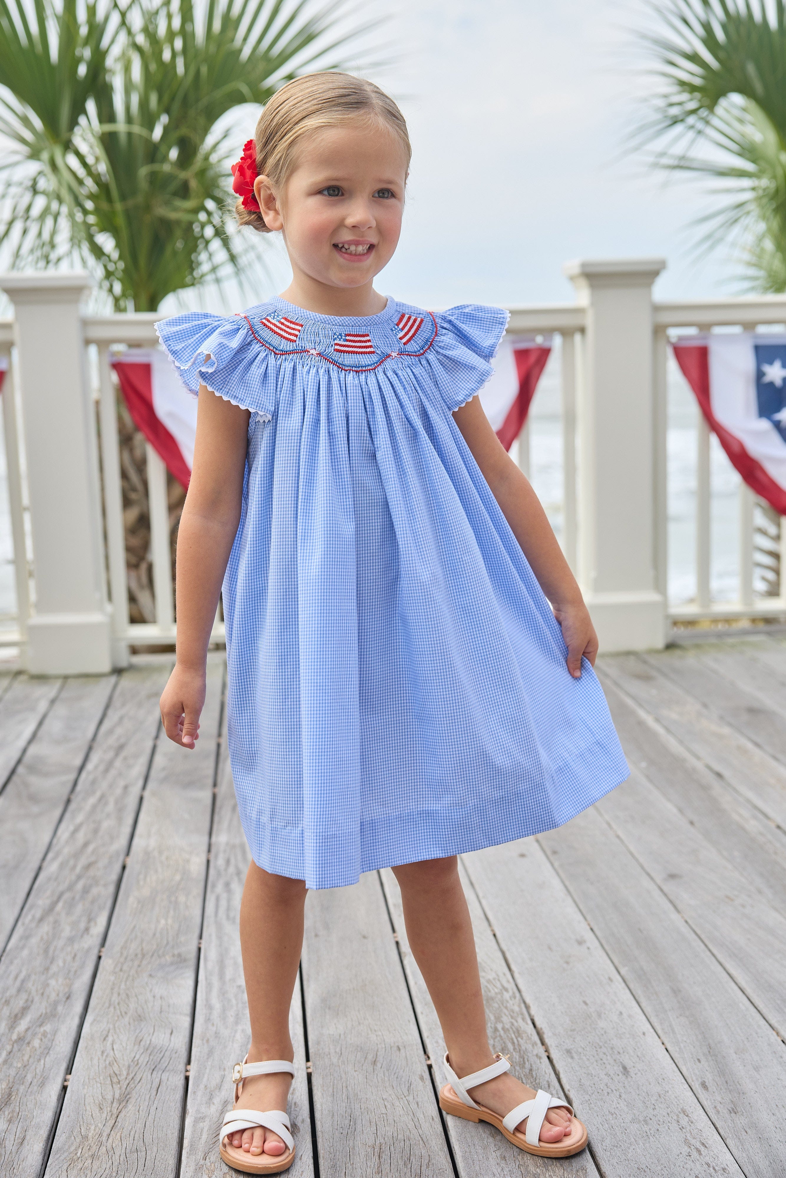 Flags Smocked Bishop Dress
