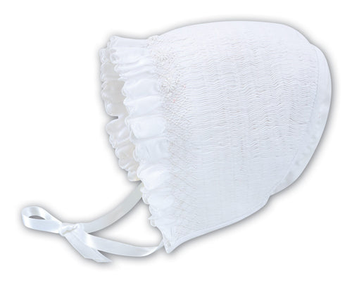 Sweetly Smocked Bonnet - Worth Ave White/Buckhead Blue