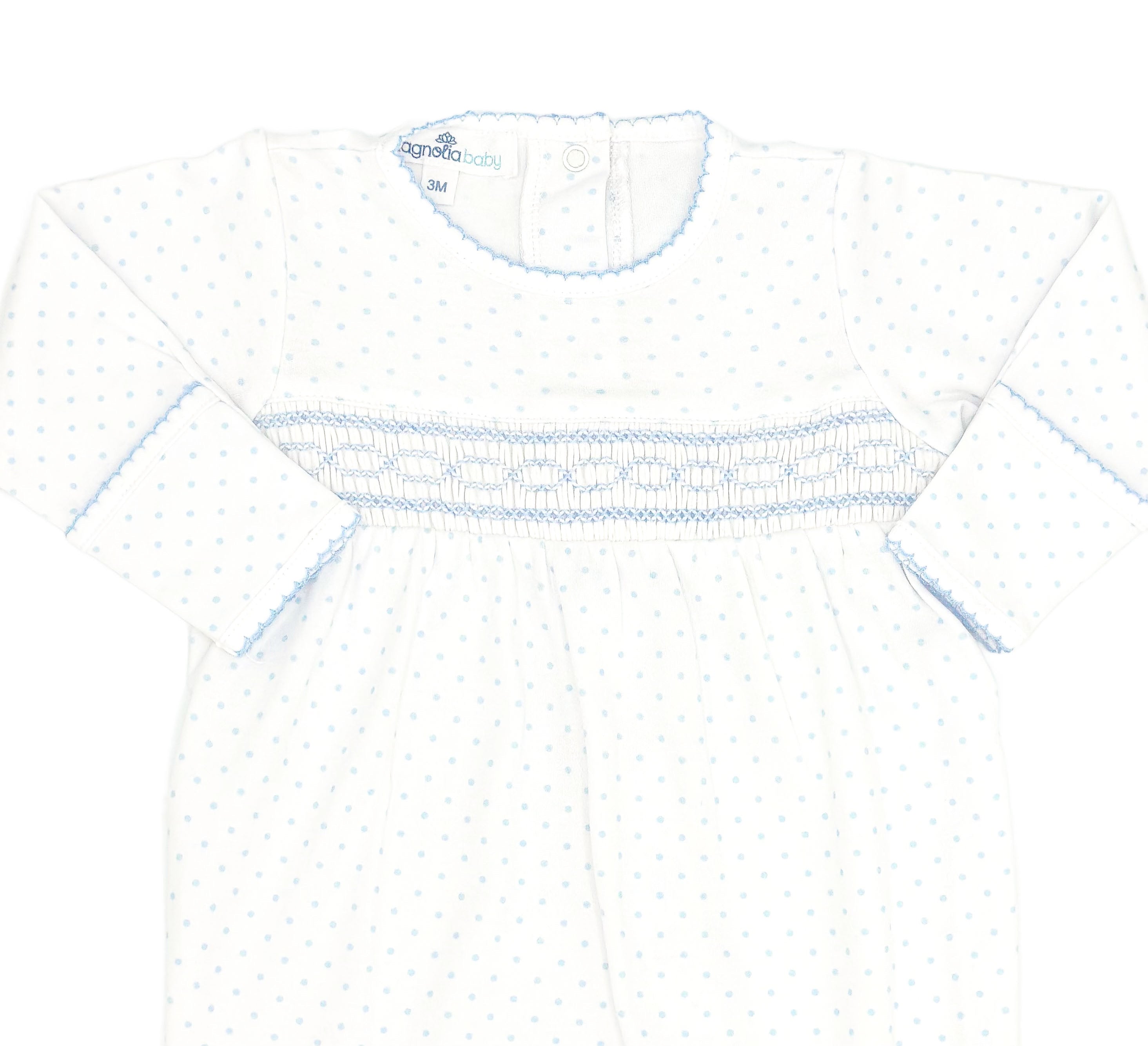 Blue Mini Dots Smocked Footie