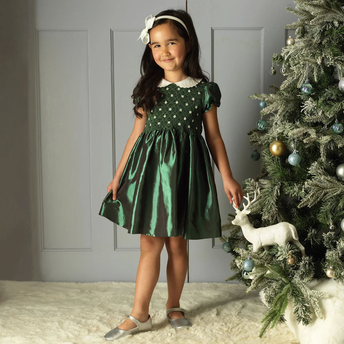 Green Taffeta Smocked Dress