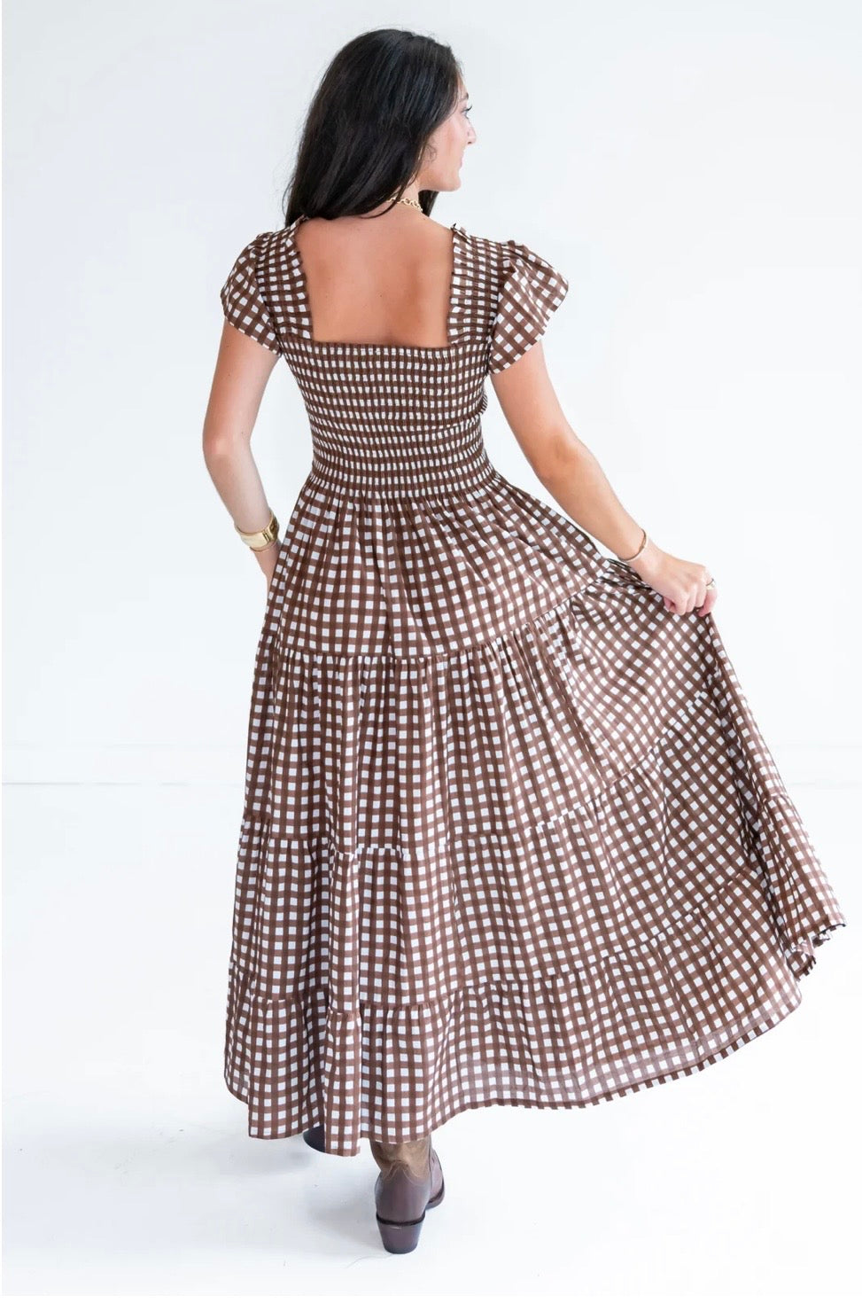Chocolate Gingham Maxi Dress