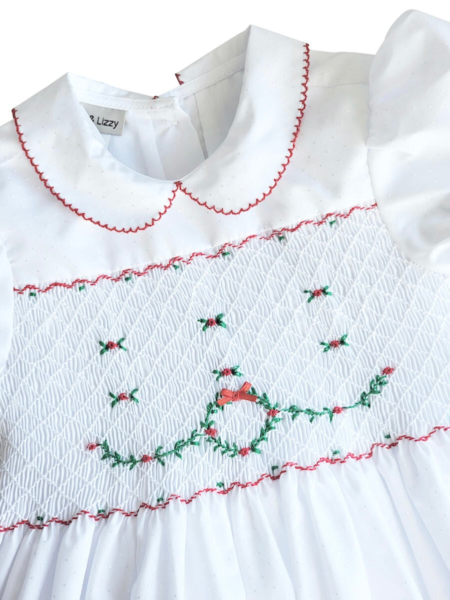 White Wreath Smocked Dress