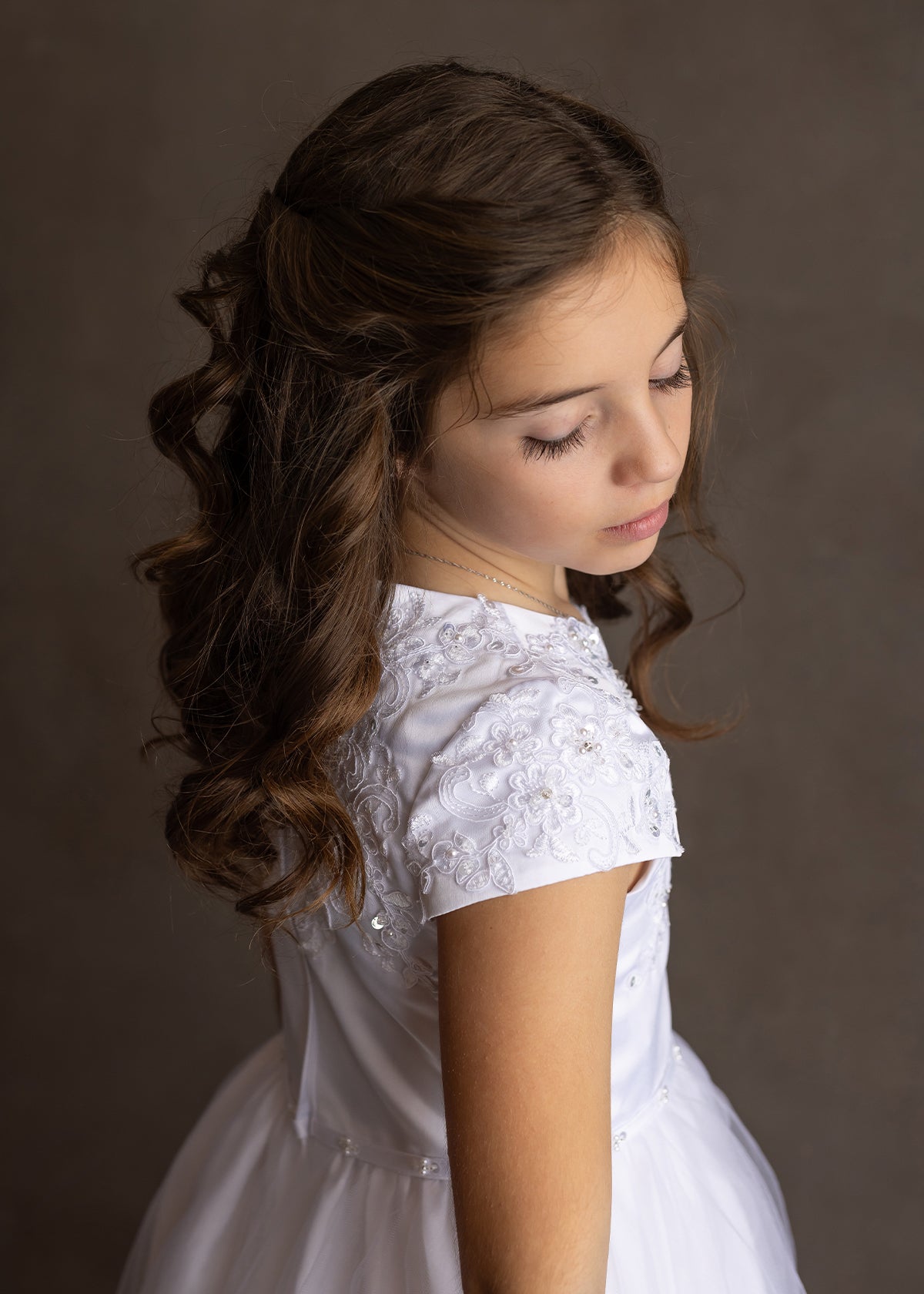 Satin Beaded Lace Bodice Dress