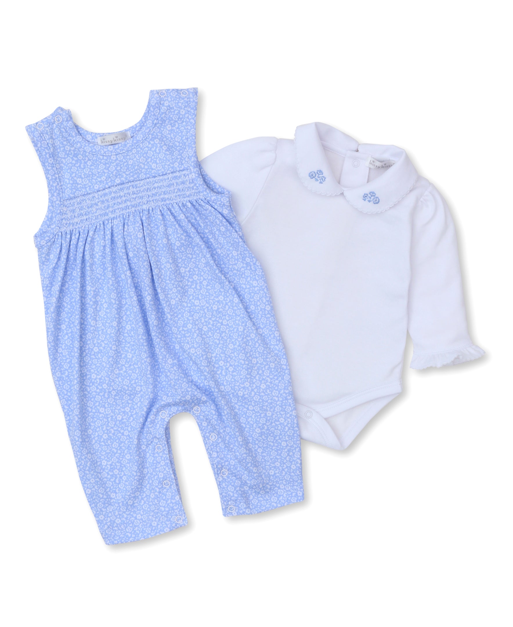 Blue Flower Patch Overall Set