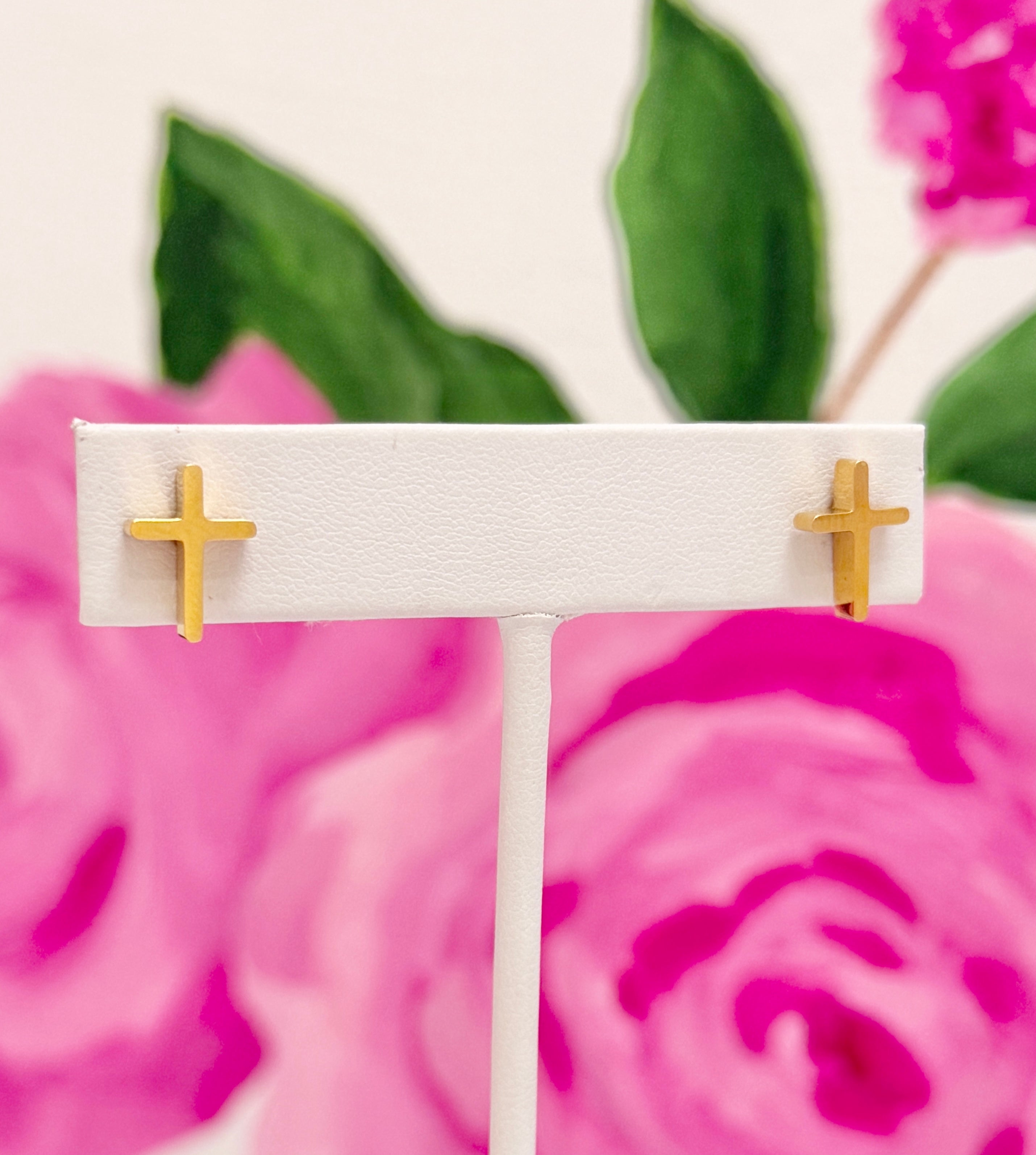Gold Cross Stud Earrings