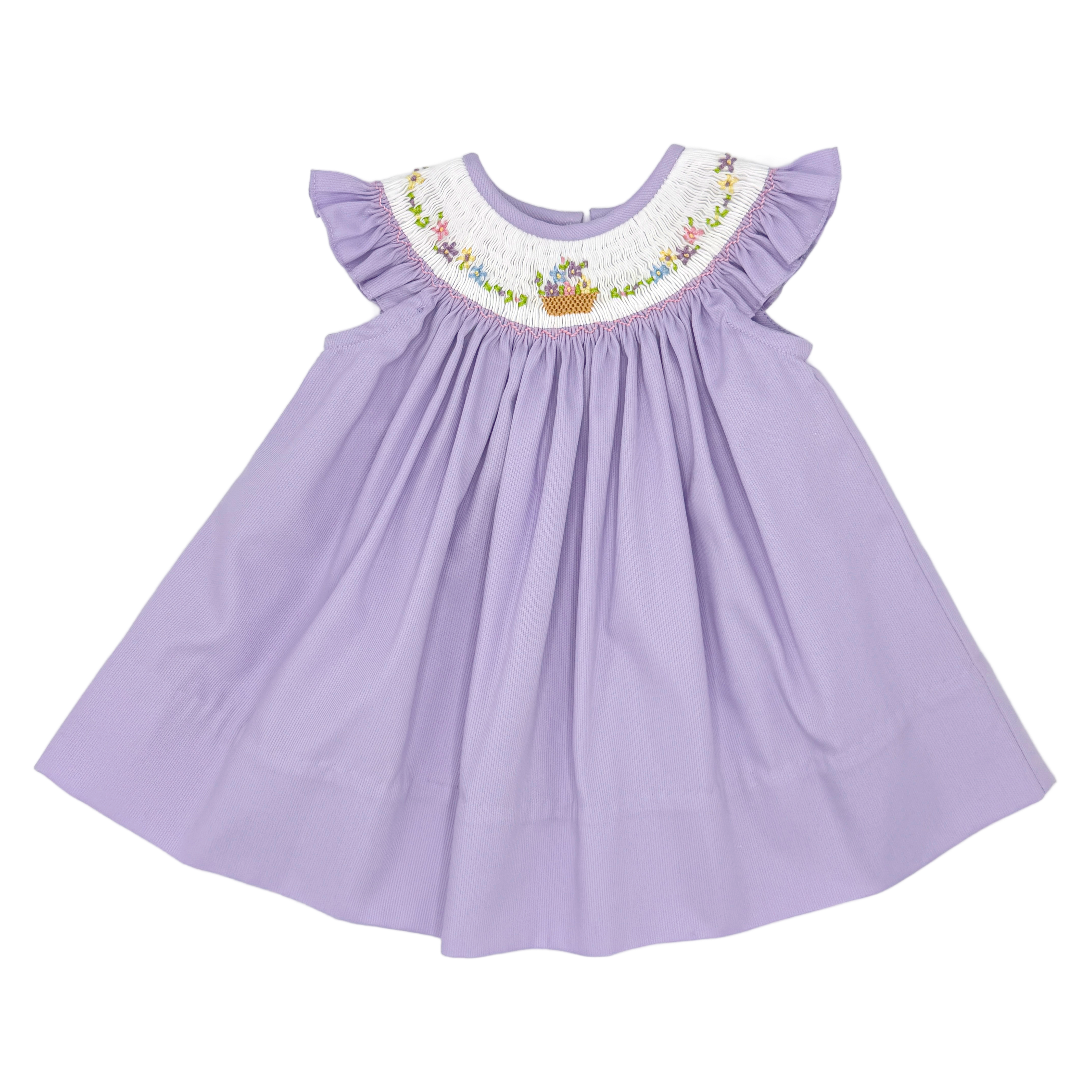 Smocked Easter Bunny Basket Lavender Swiss Dot Dress 2T Smocked Easter Bunny Basket Lavender Swiss Dot Dress 2T
