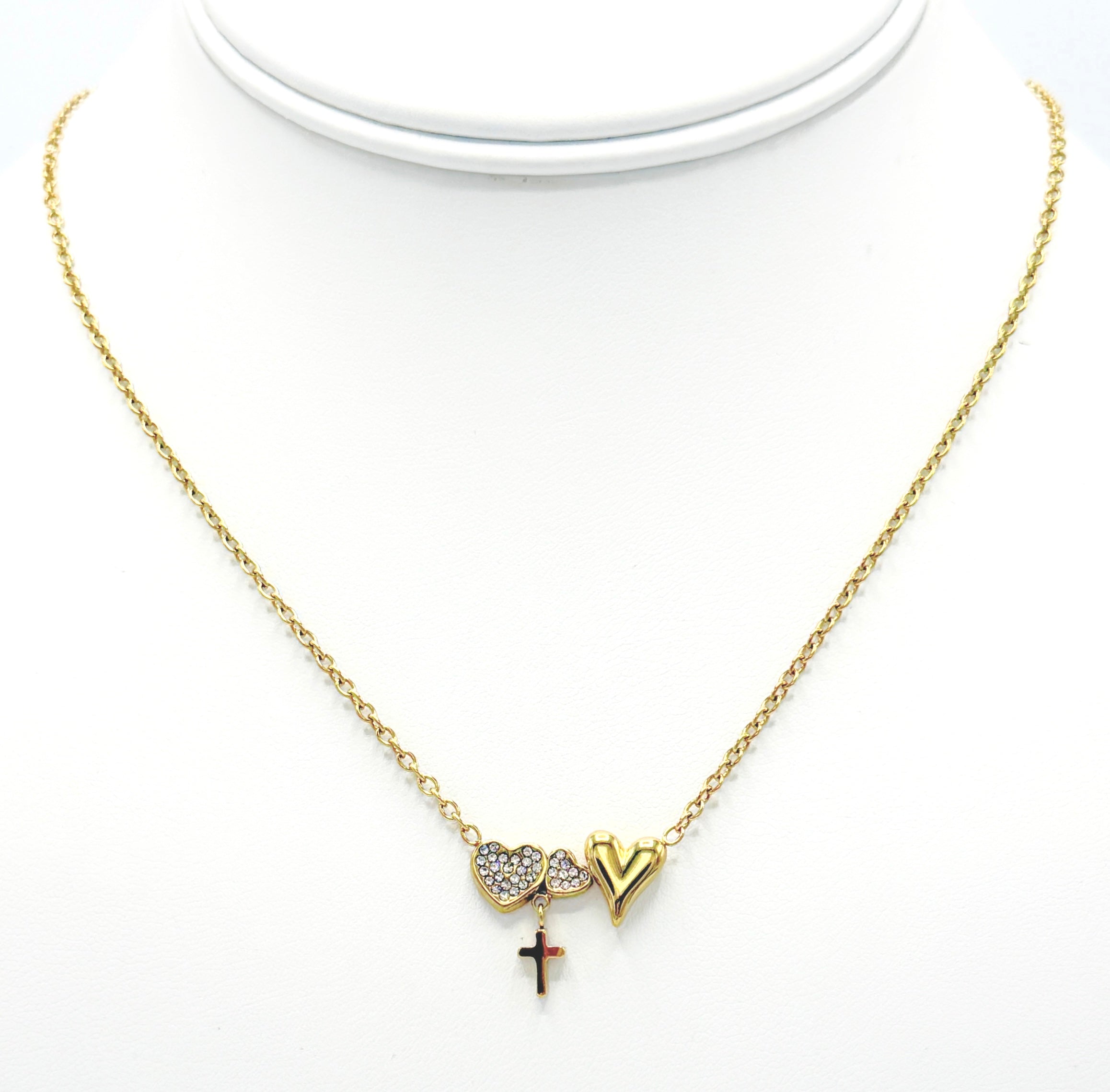 Gold Cross and Hearts Necklace