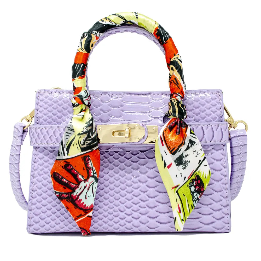 Lavender Crocodile Scarf Handbag