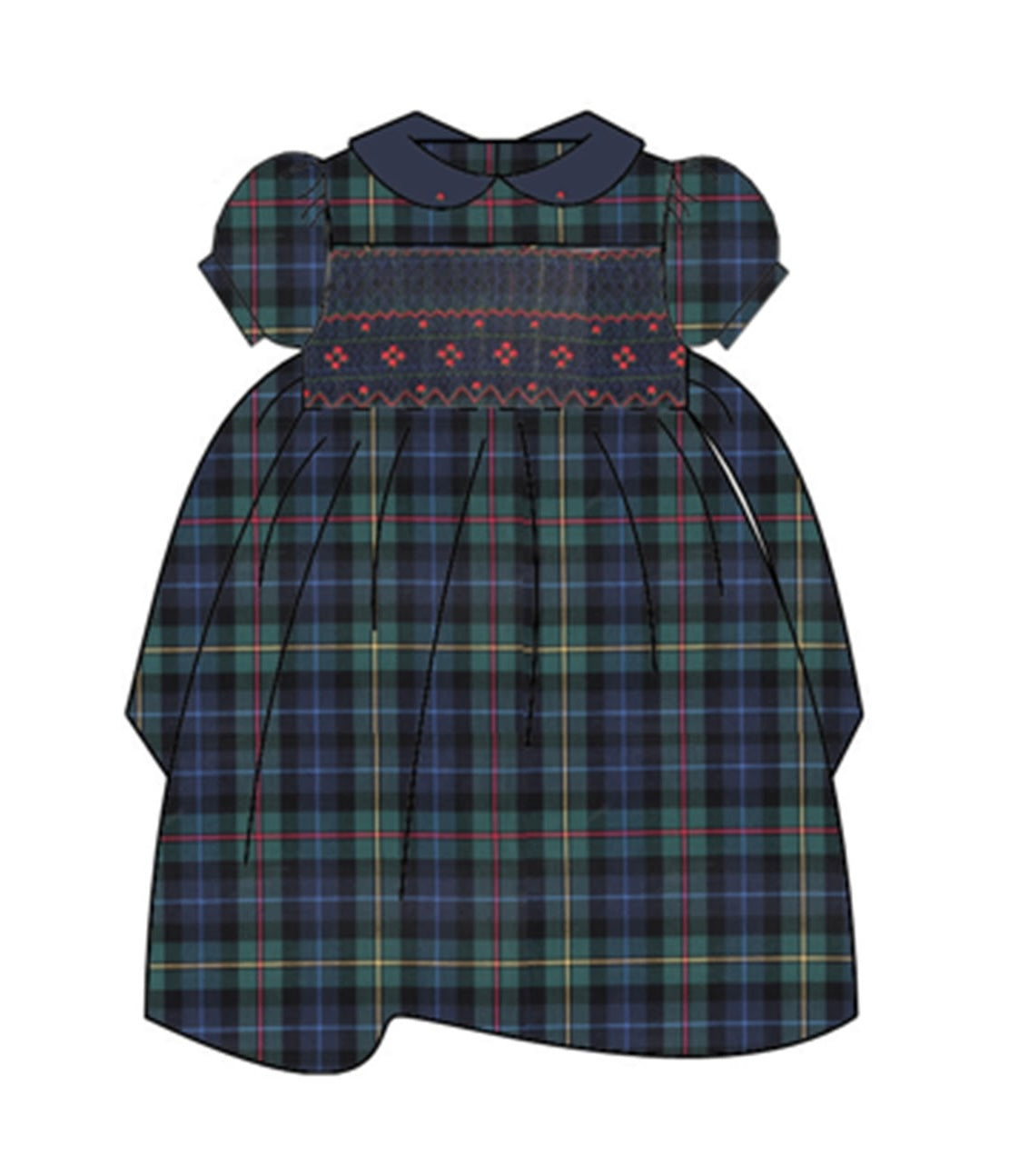 Green & Navy Plaid Waist Dress