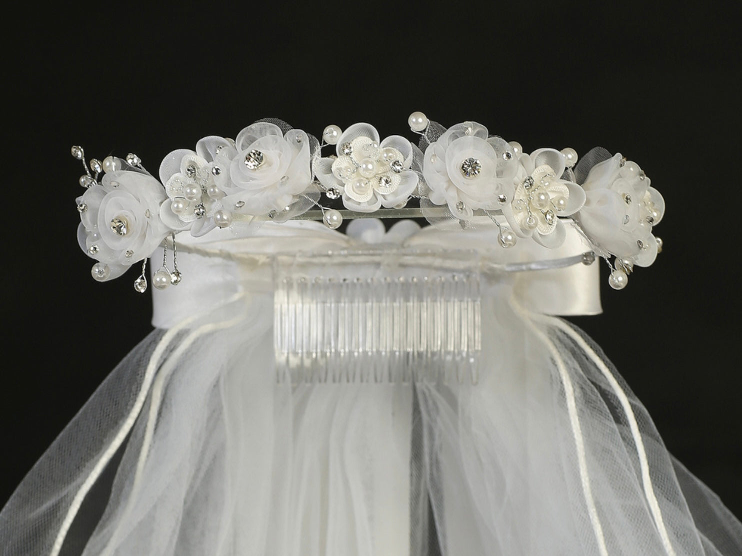 Pearl Rhinestone Flower Crown Veil T-441