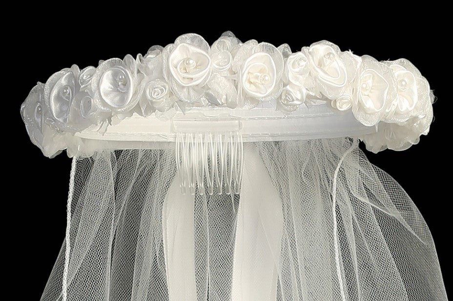 Organza Roses and Pearls Veil T-12