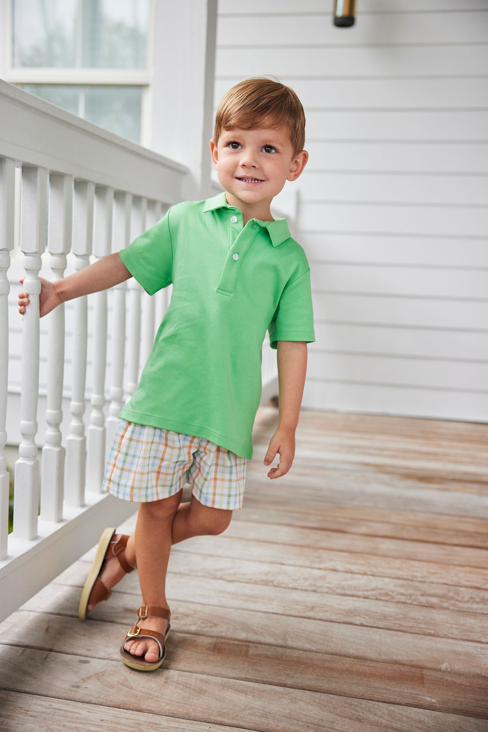 Short Sleeve Green Solid Polo