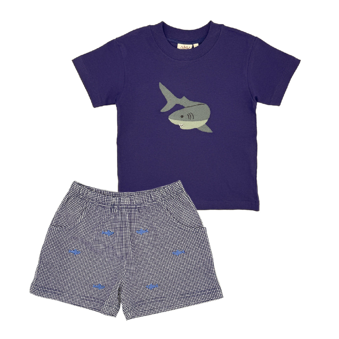 Navy Gingham Shark Shorts