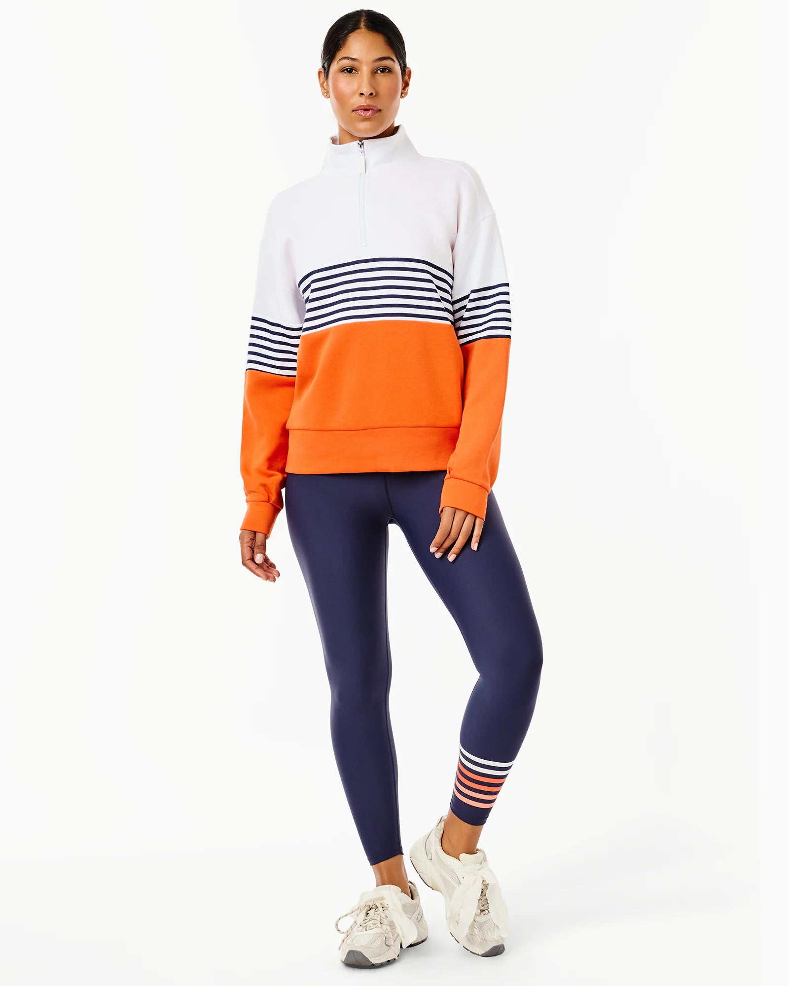 White & Papaya Quarter Zip